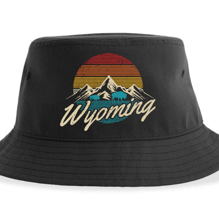 Wyoming Vintage Mountains Bison American Buffalo Gift Sustainable Bucket Hat