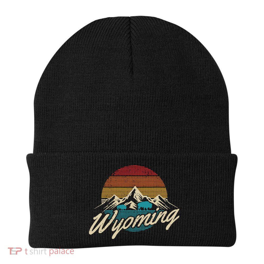 Wyoming Vintage Mountains Bison American Buffalo Gift Beanie