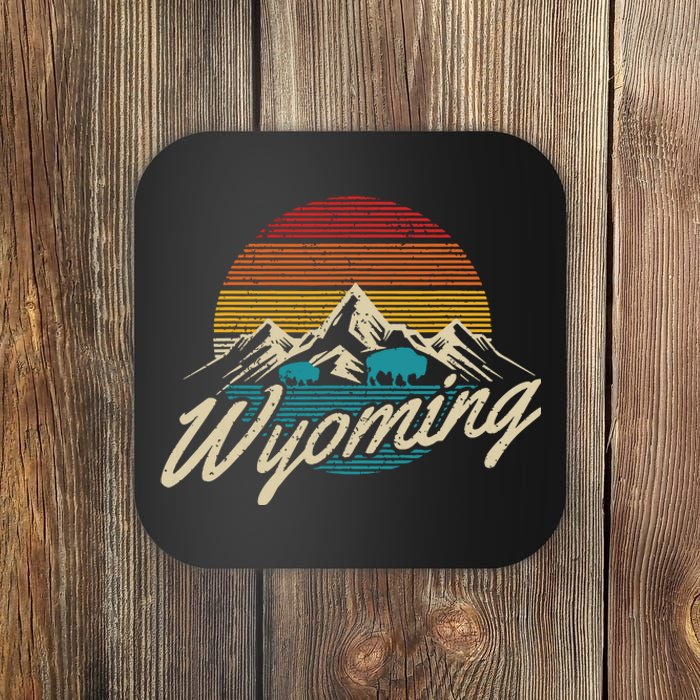 Wyoming Vintage Mountains Bison American Buffalo Gift Coaster