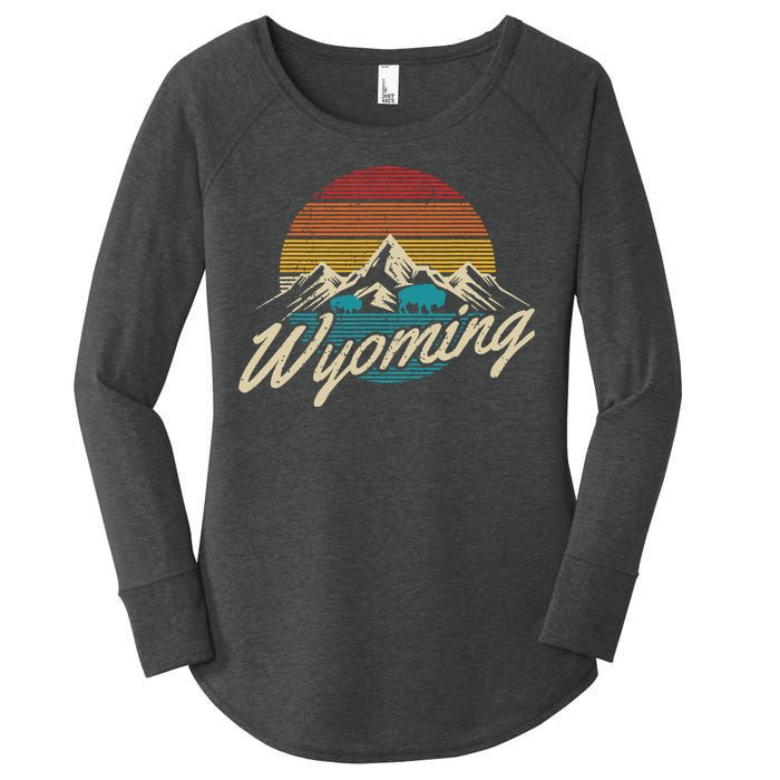 Wyoming Vintage Mountains Bison American Buffalo Gift Women's Perfect Tri Tunic Long Sleeve Shirt