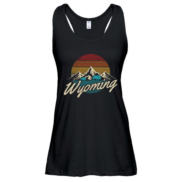 Wyoming Vintage Mountains Bison American Buffalo Gift Ladies Essential Flowy Tank