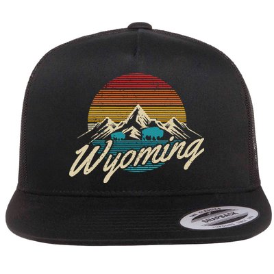 Wyoming Vintage Mountains Bison American Buffalo Gift Flatbill Hat