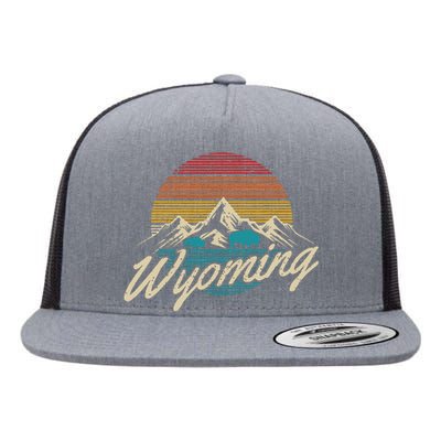 Wyoming Vintage Mountains Bison American Buffalo Gift Flat Bill Trucker Hat