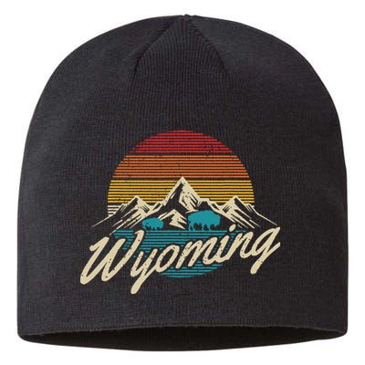 Wyoming Vintage Mountains Bison American Buffalo Gift Sustainable Beanie