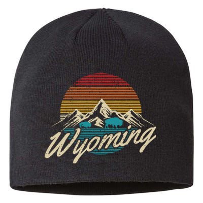 Wyoming Vintage Mountains Bison American Buffalo Gift Sustainable Beanie