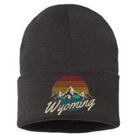 Wyoming Vintage Mountains Bison American Buffalo Gift Sustainable Knit Beanie