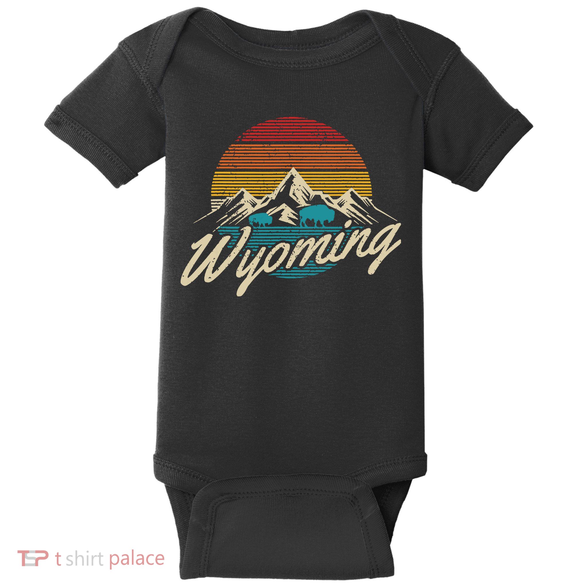 Wyoming Vintage Mountains Bison American Buffalo Gift Baby Bodysuit