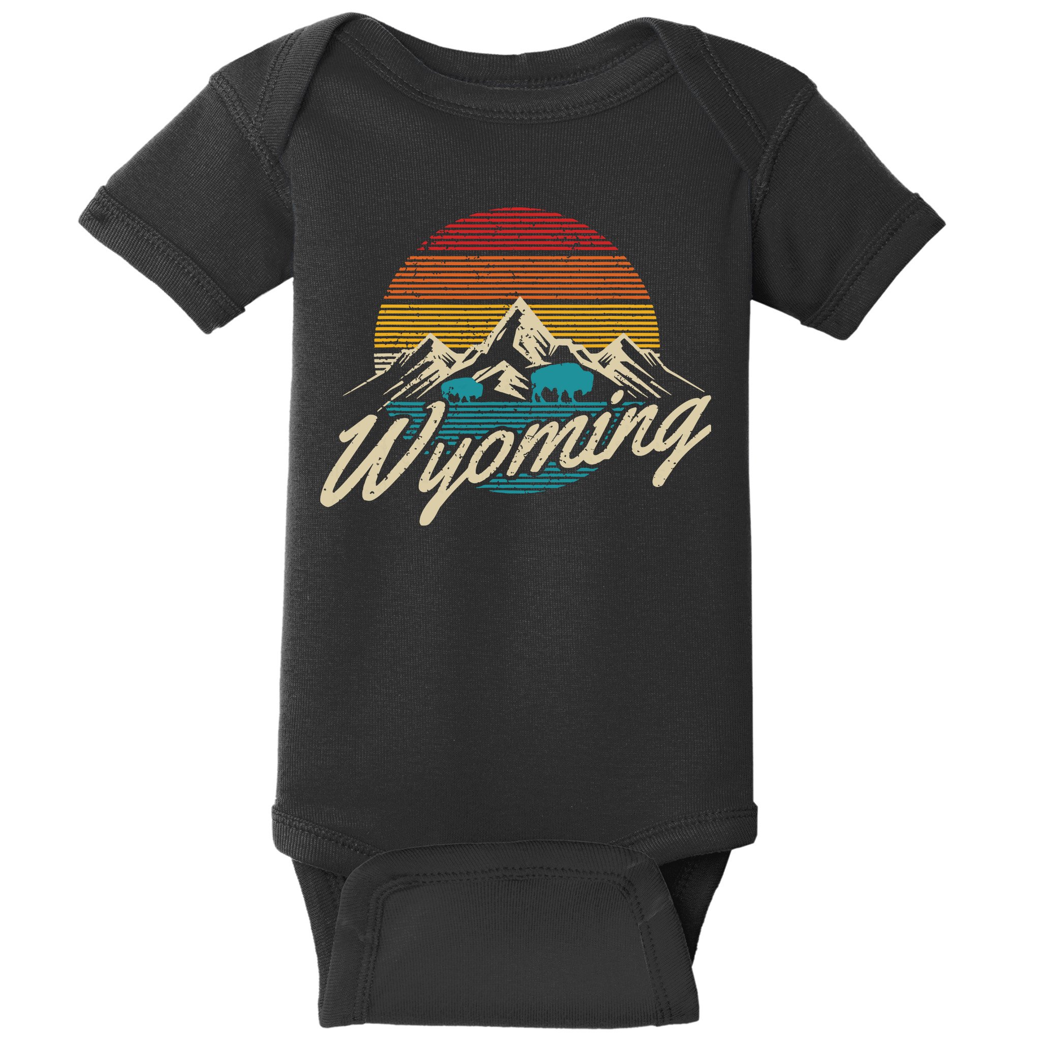 Wyoming Vintage Mountains Bison American Buffalo Gift Baby Bodysuit