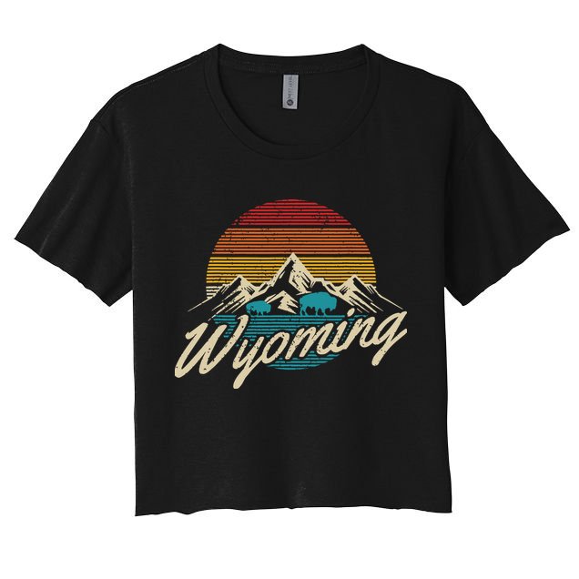 Wyoming Vintage Mountains Bison American Buffalo Gift Crop Top