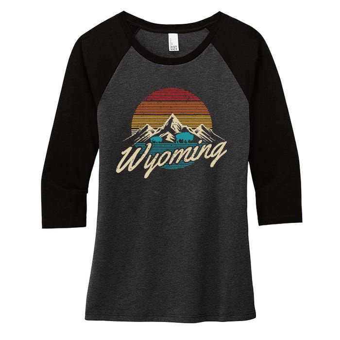 Wyoming Vintage Mountains Bison American Buffalo Gift Women's Tri-Blend 3/4-Sleeve Raglan Shirt