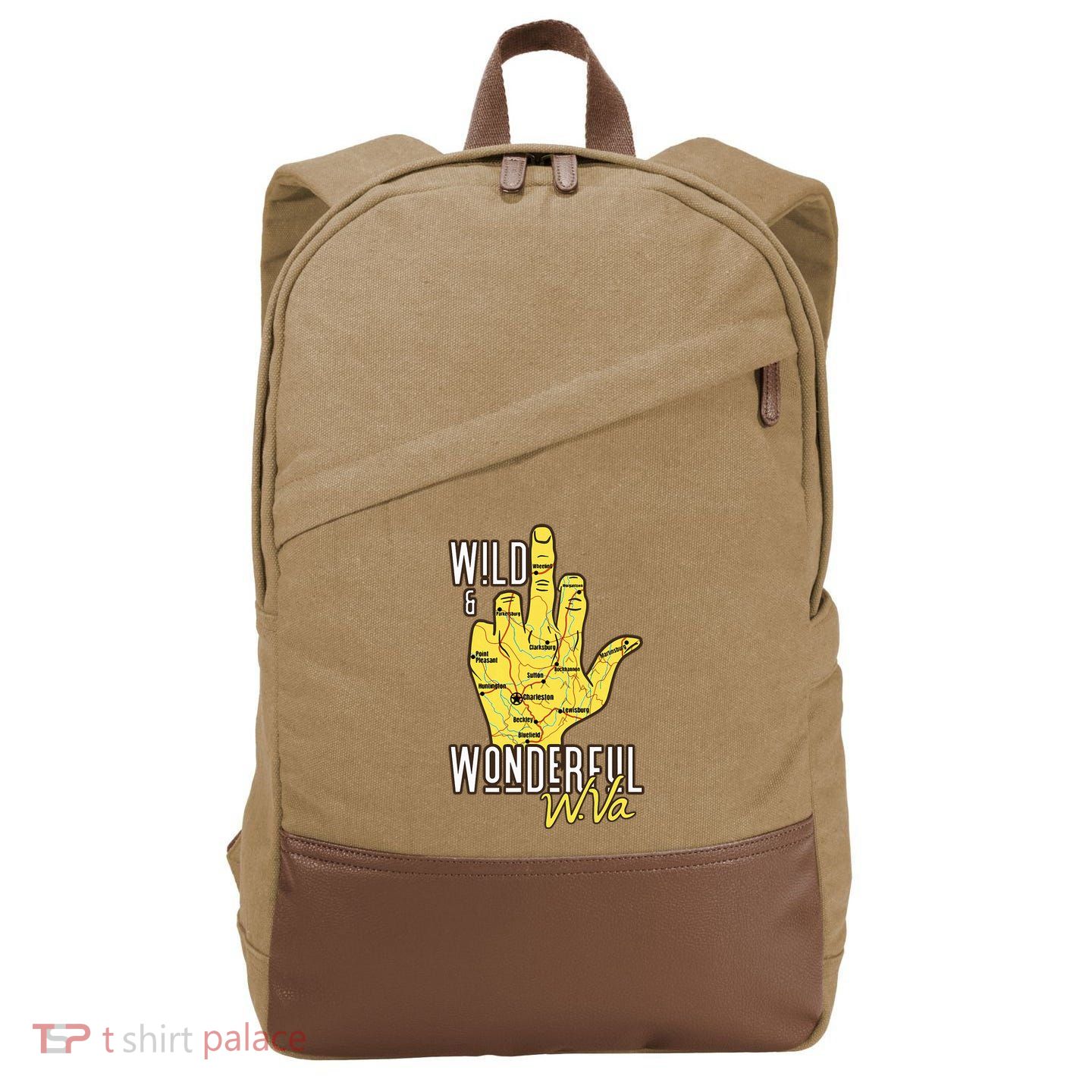 West Virginia Map Wv Middle Finger Funny Wv Souvenir Graphic Cotton Canvas Backpack