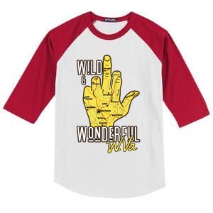 West Virginia Map Wv Middle Finger Funny Wv Souvenir Graphic Kids Colorblock Raglan Jersey