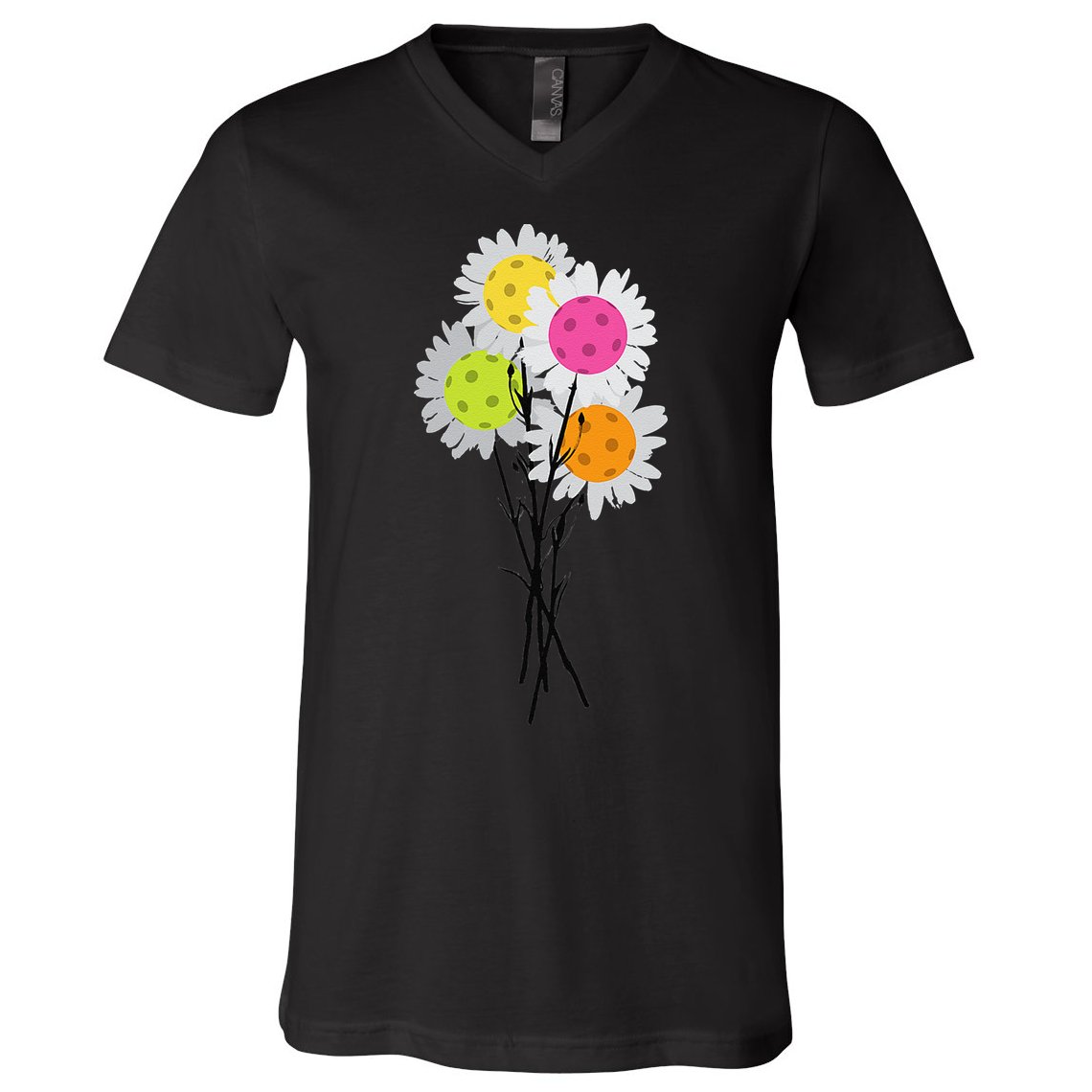 Womens Valentine's Mother's Day Pickleball Flower Bouquet Pretty V-Neck T-Shirt
