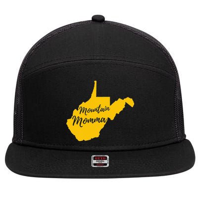 West Virginia Mountain Momma State Map Home 7 Panel Mesh Trucker Snapback Hat