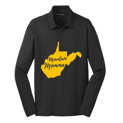 West Virginia Mountain Momma State Map Home Silk Touch Performance Long Sleeve Polo