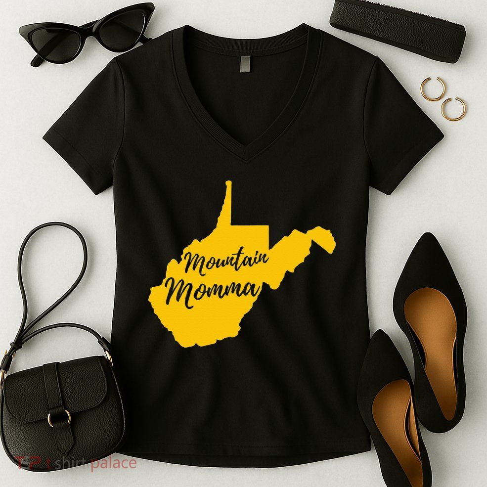 West Virginia Mountain Momma State Map Home Women's V-Neck T-Shirt