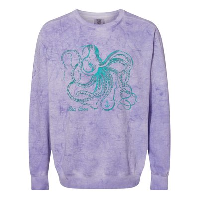 Womens Vintage Octopus Cool Marine Biologist Ocean Sea Life Gift 2 VNeck Colorblast Crewneck Sweatshirt