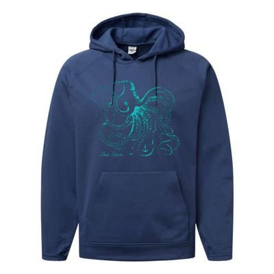 Womens Vintage Octopus Cool Marine Biologist Ocean Sea Life Gift 2 VNeck Performance Fleece Hoodie