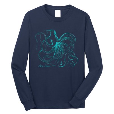 Womens Vintage Octopus Cool Marine Biologist Ocean Sea Life Gift 2 VNeck Long Sleeve Shirt