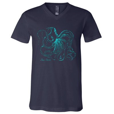 Womens Vintage Octopus Cool Marine Biologist Ocean Sea Life Gift 2 VNeck V-Neck T-Shirt