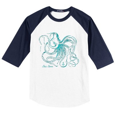 Womens Vintage Octopus Cool Marine Biologist Ocean Sea Life Gift 2 VNeck Baseball Sleeve Shirt