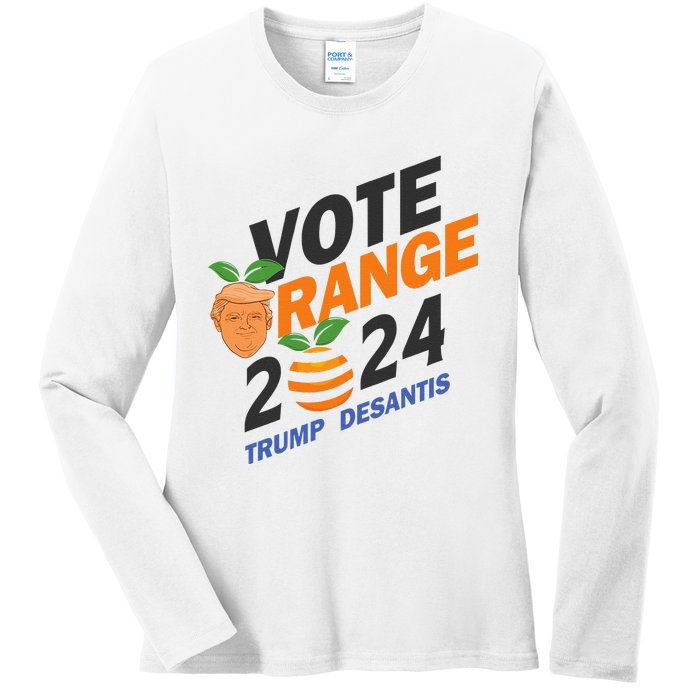 Women Vote Orange Trump Desantis 2024 Presidential Election Gift Ladies Long Sleeve Shirt