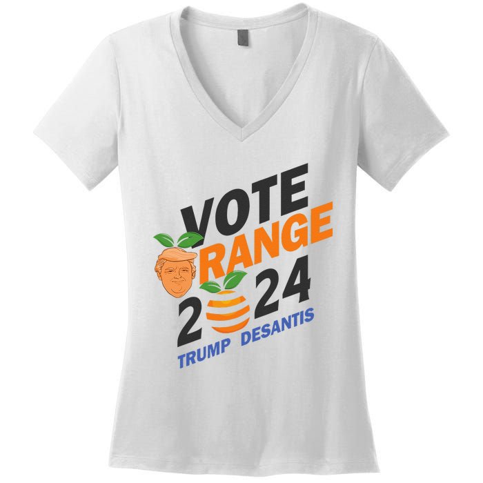 Women Vote Orange Trump Desantis 2024 Presidential Election Gift Women's V-Neck T-Shirt