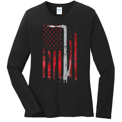 Welding Vintage Patriotic USA American Flag Welder gift Ladies Long Sleeve Shirt