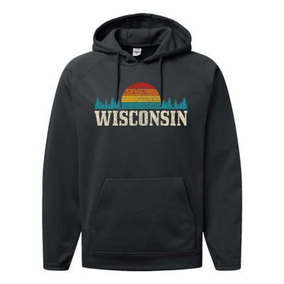 Wisconsin Vintage Pride Nature Outdoor Hiking Camping Performance Fleece Hoodie