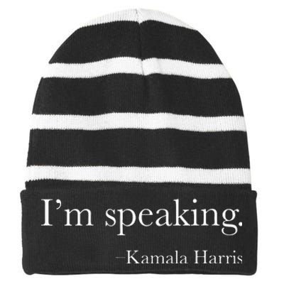 Wo Vice President Kamala Harris 2024 Im Speaking Striped Beanie with Solid Band