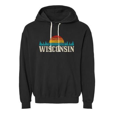 Wisconsin Vintage Pride Nature Outdoor Hiking Camping Garment-Dyed Fleece Hoodie