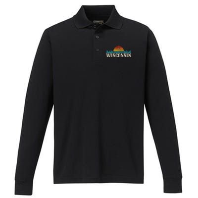 Wisconsin Vintage Pride Nature Outdoor Hiking Camping Performance Long Sleeve Polo