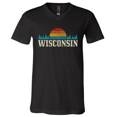 Wisconsin Vintage Pride Nature Outdoor Hiking Camping V-Neck T-Shirt