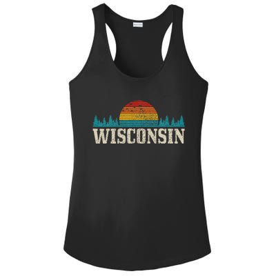 Wisconsin Vintage Pride Nature Outdoor Hiking Camping Ladies PosiCharge Competitor Racerback Tank