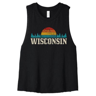 Wisconsin Vintage Pride Nature Outdoor Hiking Camping Women's Racerback Cropped Tank