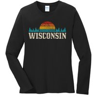 Wisconsin Vintage Pride Nature Outdoor Hiking Camping Ladies Long Sleeve Shirt