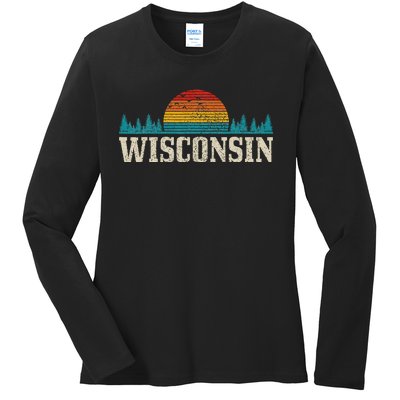 Wisconsin Vintage Pride Nature Outdoor Hiking Camping Ladies Long Sleeve Shirt