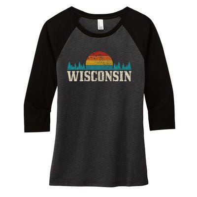 Wisconsin Vintage Pride Nature Outdoor Hiking Camping Women's Tri-Blend 3/4-Sleeve Raglan Shirt