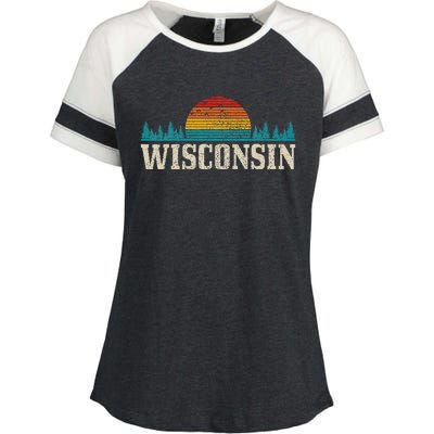 Wisconsin Vintage Pride Nature Outdoor Hiking Camping Enza Ladies Jersey Colorblock Tee