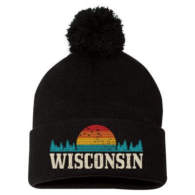 Wisconsin Vintage Pride Nature Outdoor Hiking Camping Pom Pom 12in Knit Beanie