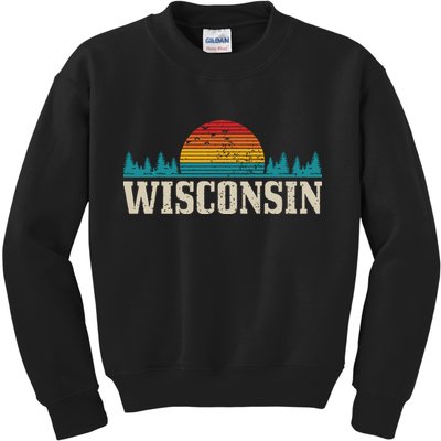 Wisconsin Vintage Pride Nature Outdoor Hiking Camping Kids Sweatshirt