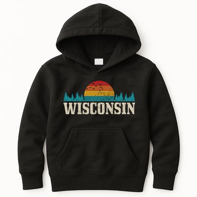 Wisconsin Vintage Pride Nature Outdoor Hiking Camping Kids Hoodie