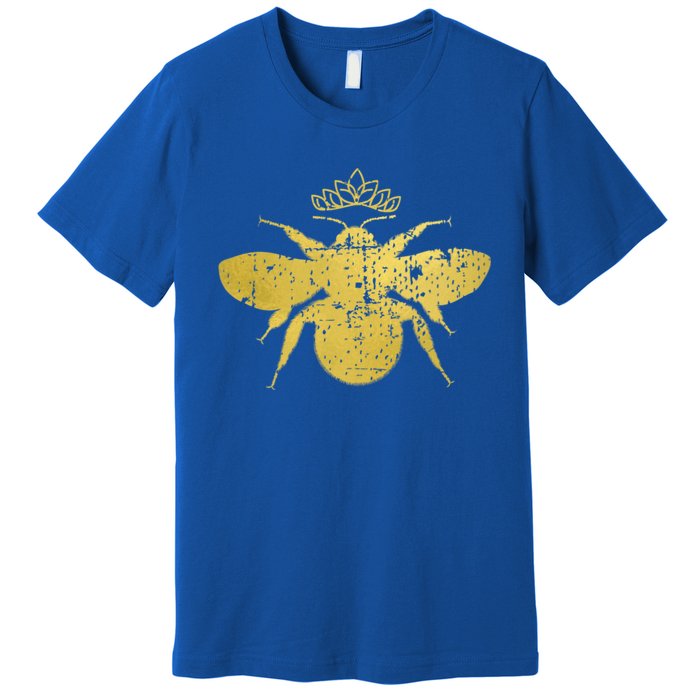 Womens Vintage Queen Bee Funny, Cute Bumblebee With Crown Premium T-Shirt