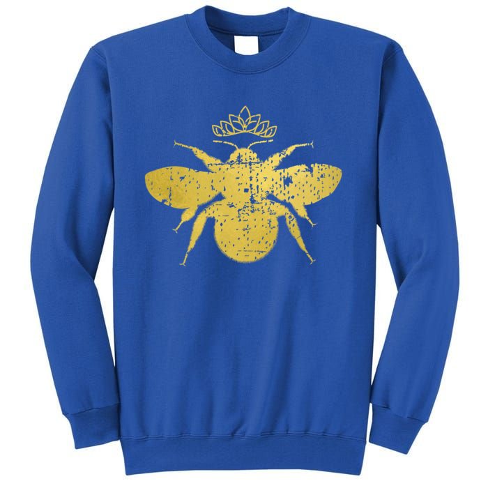 Womens Vintage Queen Bee Funny, Cute Bumblebee With Crown Tall Sweatshirt