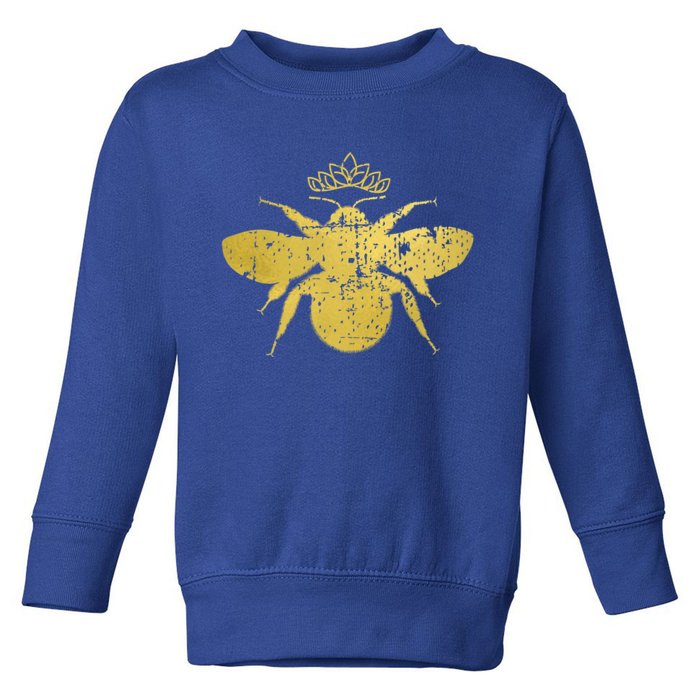 Womens Vintage Queen Bee Funny, Cute Bumblebee With Crown Toddler Sweatshirt