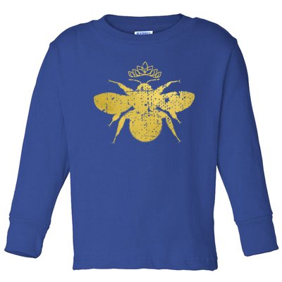 Womens Vintage Queen Bee Funny, Cute Bumblebee With Crown Toddler Long Sleeve Shirt