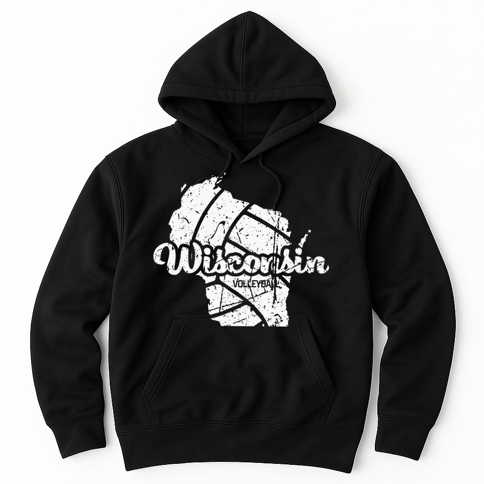 Wisconsin Volleyball Retro Script Vintage Distressed Hoodie