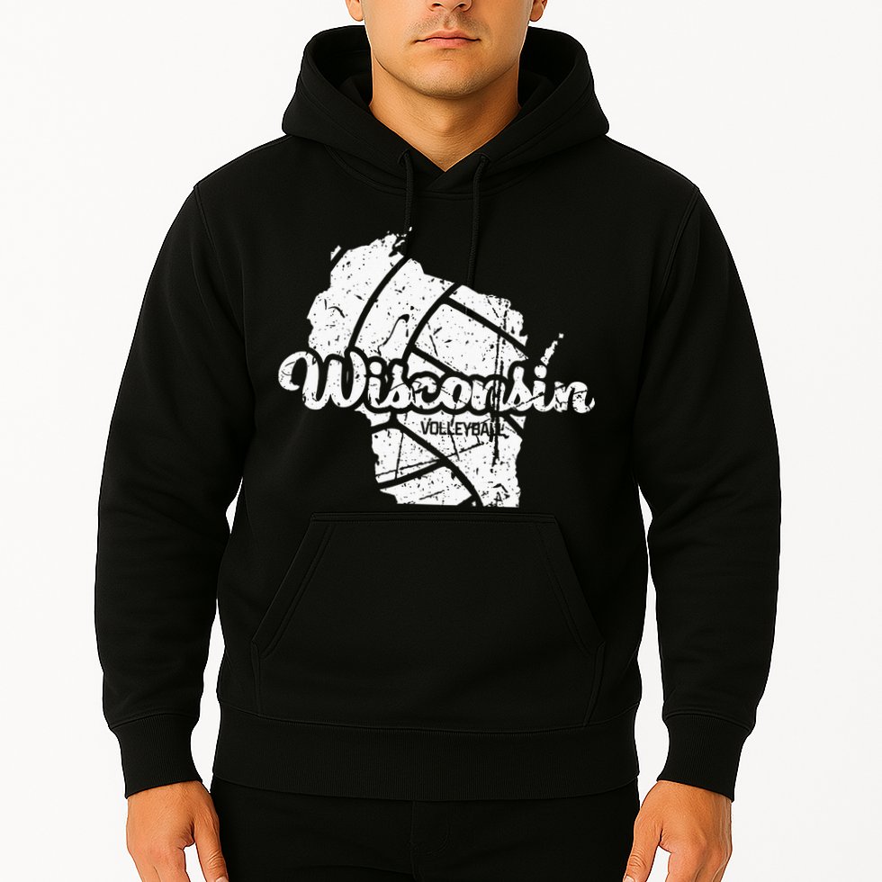 Wisconsin Volleyball Retro Script Vintage Distressed Hoodie