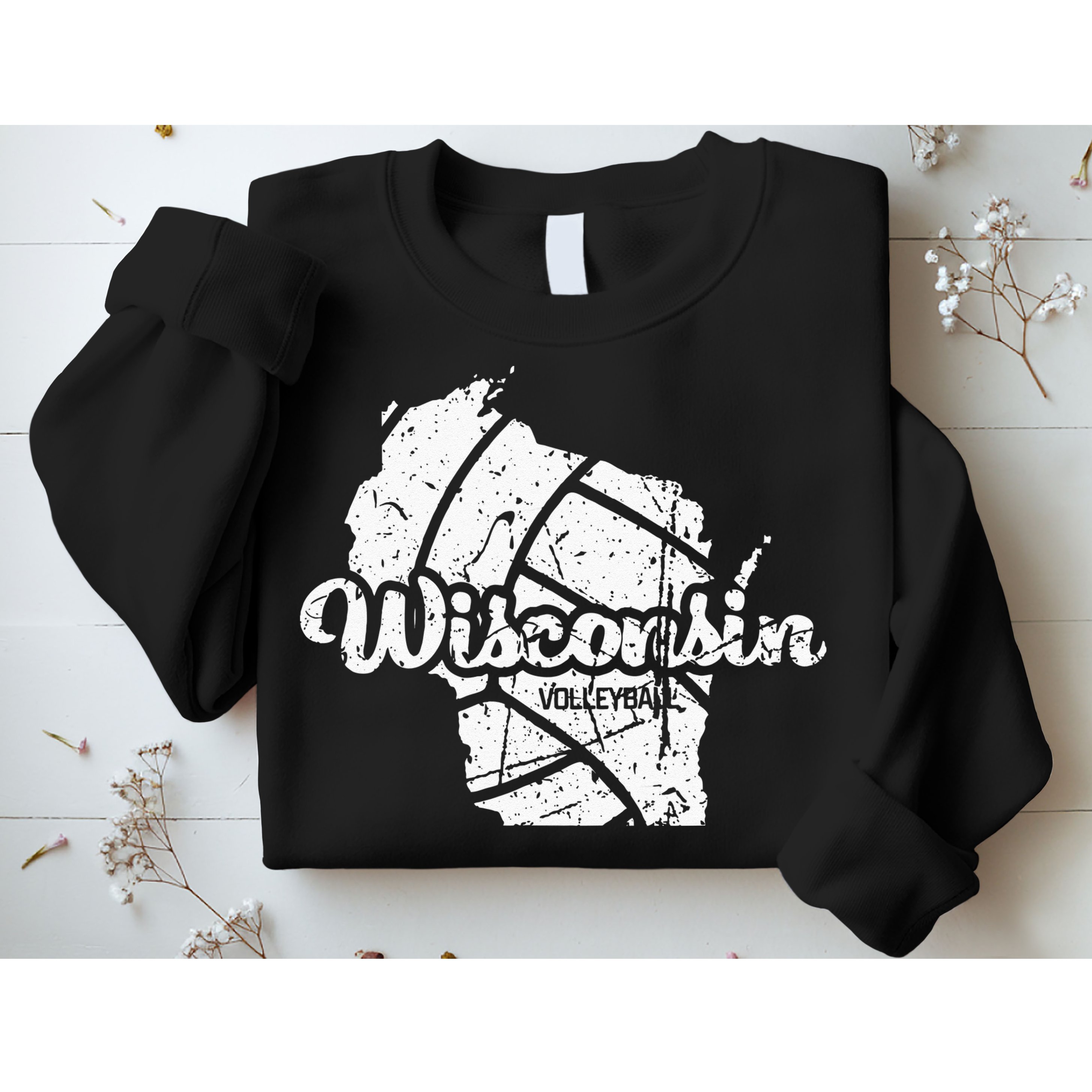 Wisconsin Volleyball Retro Script Vintage Distressed Sweatshirt