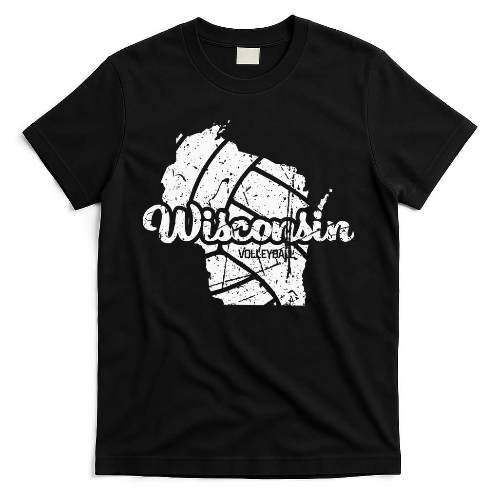 Wisconsin Volleyball Retro Script Vintage Distressed T-Shirt